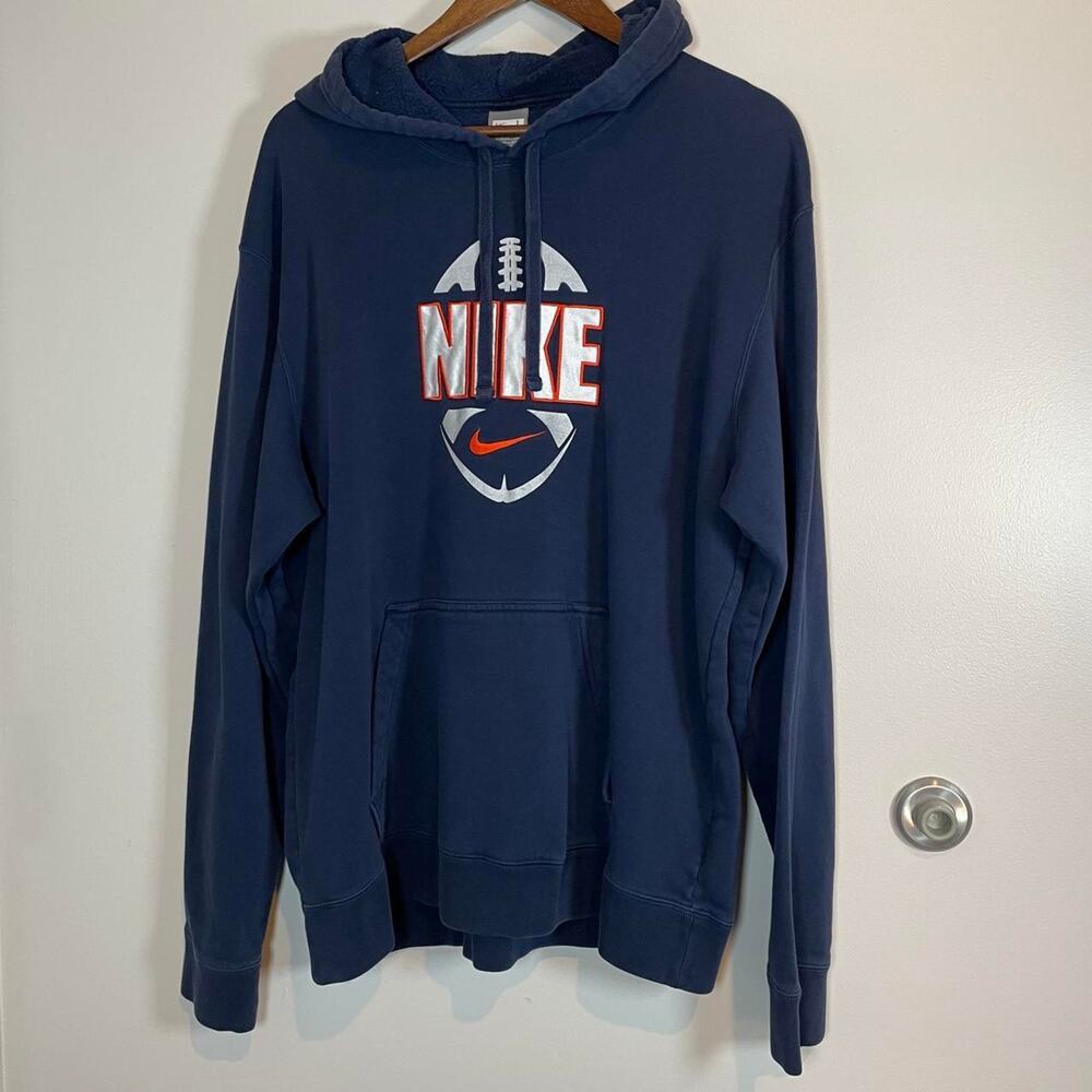 Y2K Streetwear Nike Football Navy Embroidered Size L Hoodie Sweatshirt